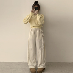 폭닥함의 정석 나리 라운드 파스텔 겨울 베이직 긴팔 세미 크롭 니트 가을 상의 데일리 긴팔티 10color 옐로우