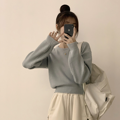 폭닥함의 정석 나리 라운드 파스텔 겨울 베이직 긴팔 세미 크롭 니트 가을 상의 데일리 긴팔티 10color 스카이블루