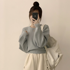 폭닥함의 정석 나리 라운드 파스텔 겨울 베이직 긴팔 세미 크롭 니트 가을 상의 데일리 긴팔티 10color 스카이블루