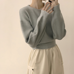 폭닥함의 정석 나리 라운드 파스텔 겨울 베이직 긴팔 세미 크롭 니트 가을 상의 데일리 긴팔티 10color 스카이블루