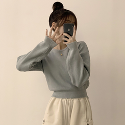 폭닥함의 정석 나리 라운드 파스텔 겨울 베이직 긴팔 세미 크롭 니트 가을 상의 데일리 긴팔티 10color 스카이블루