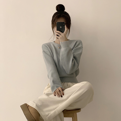 폭닥함의 정석 나리 라운드 파스텔 겨울 베이직 긴팔 세미 크롭 니트 가을 상의 데일리 긴팔티 10color 스카이블루
