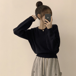 폭닥함의 정석 나리 라운드 파스텔 겨울 베이직 긴팔 세미 크롭 니트 가을 상의 데일리 긴팔티 10color 곤색