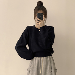 폭닥함의 정석 나리 라운드 파스텔 겨울 베이직 긴팔 세미 크롭 니트 가을 상의 데일리 긴팔티 10color 곤색