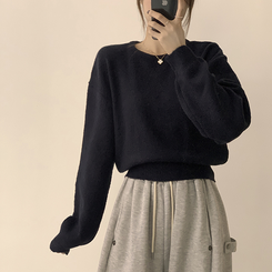 폭닥함의 정석 나리 라운드 파스텔 겨울 베이직 긴팔 세미 크롭 니트 가을 상의 데일리 긴팔티 10color 곤색