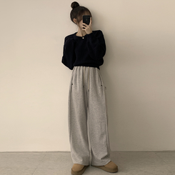 폭닥함의 정석 나리 라운드 파스텔 겨울 베이직 긴팔 세미 크롭 니트 가을 상의 데일리 긴팔티 10color 곤색