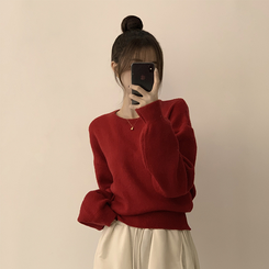 폭닥함의 정석 나리 라운드 파스텔 겨울 베이직 긴팔 세미 크롭 니트 가을 상의 데일리 긴팔티 10color 레드