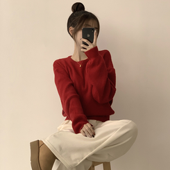 폭닥함의 정석 나리 라운드 파스텔 겨울 베이직 긴팔 세미 크롭 니트 가을 상의 데일리 긴팔티 10color 레드