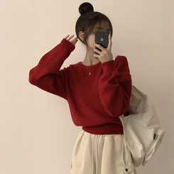 폭닥함의 정석 나리 라운드 파스텔 겨울 베이직 긴팔 세미 크롭 니트 가을 상의 데일리 긴팔티 10color 레드