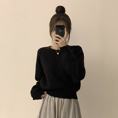 폭닥함의 정석 나리 라운드 파스텔 겨울 베이직 긴팔 세미 크롭 니트 가을 상의 데일리 긴팔티 10color 블랙