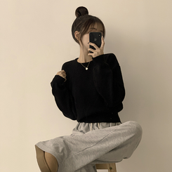 폭닥함의 정석 나리 라운드 파스텔 겨울 베이직 긴팔 세미 크롭 니트 가을 상의 데일리 긴팔티 10color 블랙