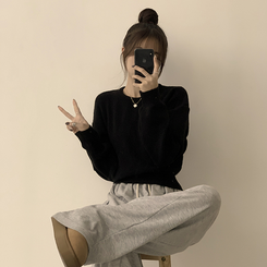 폭닥함의 정석 나리 라운드 파스텔 겨울 베이직 긴팔 세미 크롭 니트 가을 상의 데일리 긴팔티 10color 블랙