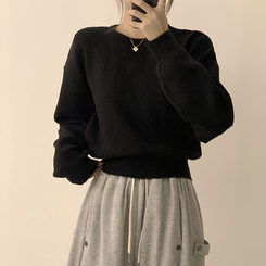 폭닥함의 정석 나리 라운드 파스텔 겨울 베이직 긴팔 세미 크롭 니트 가을 상의 데일리 긴팔티 10color 블랙