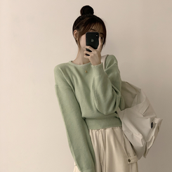 폭닥함의 정석 나리 라운드 파스텔 겨울 베이직 긴팔 세미 크롭 니트 가을 상의 데일리 긴팔티 10color 민트