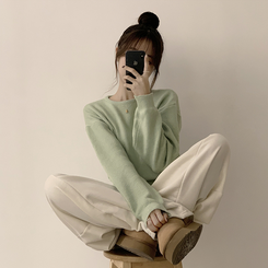 폭닥함의 정석 나리 라운드 파스텔 겨울 베이직 긴팔 세미 크롭 니트 가을 상의 데일리 긴팔티 10color 민트