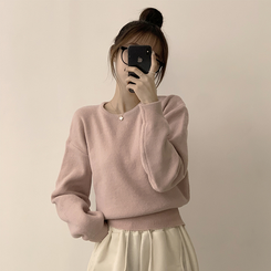 폭닥함의 정석 나리 라운드 파스텔 겨울 베이직 긴팔 세미 크롭 니트 가을 상의 데일리 긴팔티 10color 스킨핑크