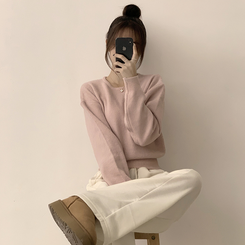 폭닥함의 정석 나리 라운드 파스텔 겨울 베이직 긴팔 세미 크롭 니트 가을 상의 데일리 긴팔티 10color 스킨핑크