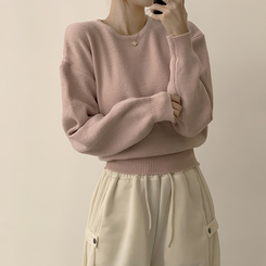 폭닥함의 정석 나리 라운드 파스텔 겨울 베이직 긴팔 세미 크롭 니트 가을 상의 데일리 긴팔티 10color 스킨핑크