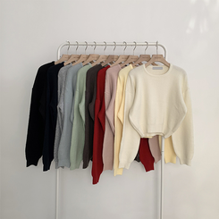 폭닥함의 정석 나리 라운드 파스텔 겨울 베이직 긴팔 세미 크롭 니트 가을 상의 데일리 긴팔티 10color