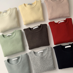 폭닥함의 정석 나리 라운드 파스텔 겨울 베이직 긴팔 세미 크롭 니트 가을 상의 데일리 긴팔티 10color