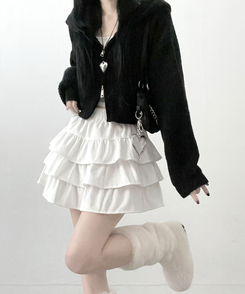 투미니캉캉벨벳숏스커트 화이트