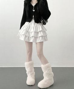 투미니캉캉벨벳숏스커트 화이트