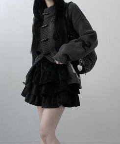 투미니캉캉벨벳숏스커트 블랙