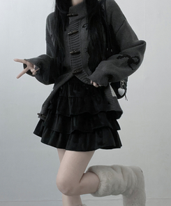 투미니캉캉벨벳숏스커트 블랙