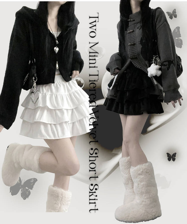 투미니캉캉벨벳숏스커트 화이트