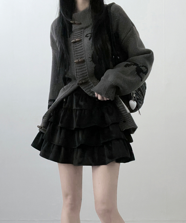 투미니캉캉벨벳숏스커트 블랙