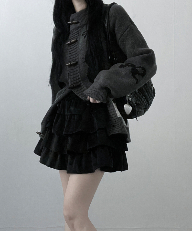 투미니캉캉벨벳숏스커트 블랙