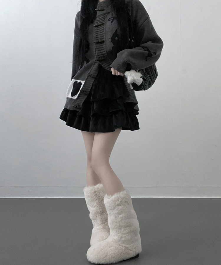 투미니캉캉벨벳숏스커트 블랙