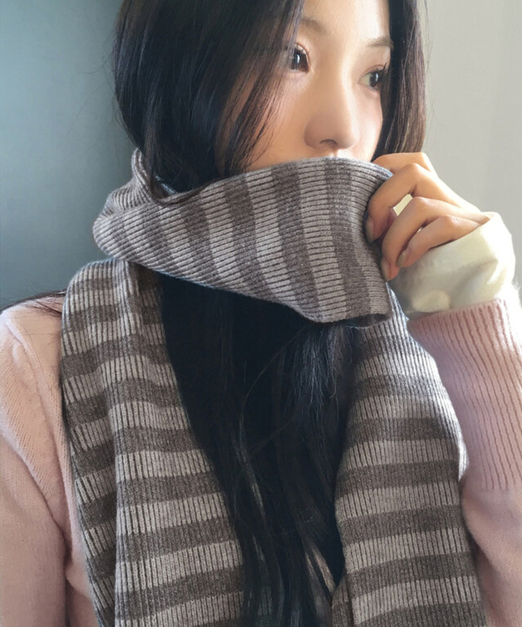 CHANEL ストライプマフラー アイボリー/ネイビー CHANEL ストライプ