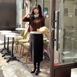 未使用級　ルイヴィトン　膝丈　タイトスカート　ツイード　サイドリボン　L　茶 2丈タイプツイードタイトスカート｜ミニスカート｜韓国ファッション