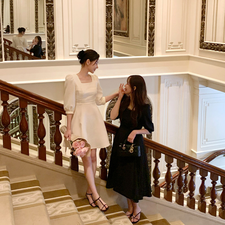 ★M&S Collection フローラルスクエアネックミニ 淑女ワンピ★ SOP26719 スクエアネックミニワンピース ロングワンピース