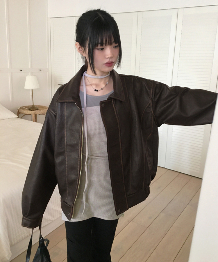 ビンテージウォッシングレザージャケット BROWN