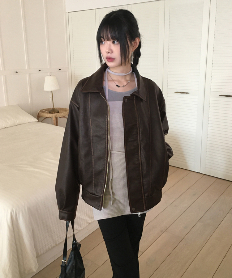 ビンテージウォッシングレザージャケット BROWN