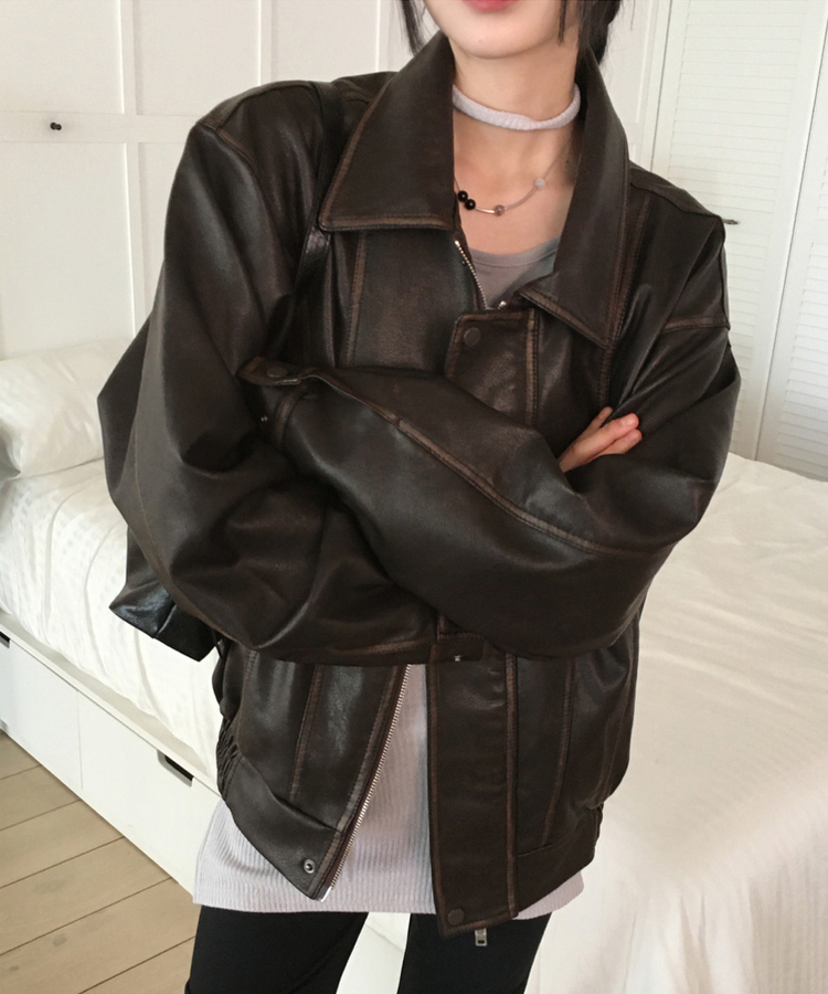 ビンテージウォッシングレザージャケット BROWN