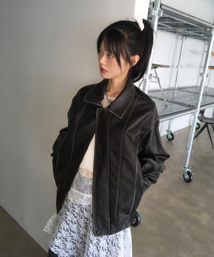 ビンテージウォッシングレザージャケット BLACK