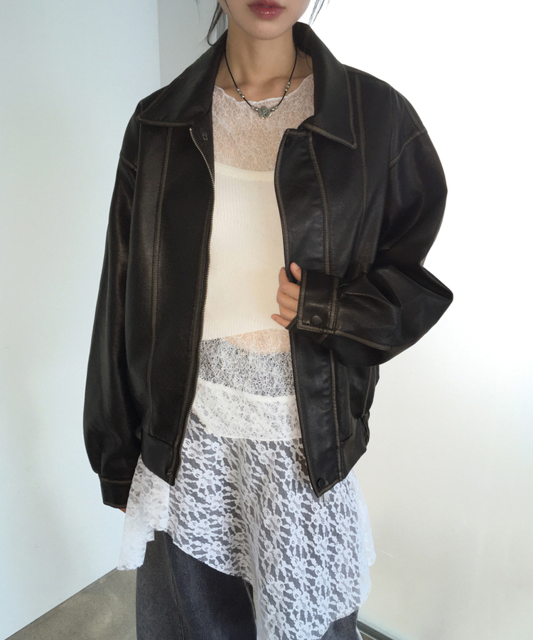 ビンテージウォッシングレザージャケット BLACK