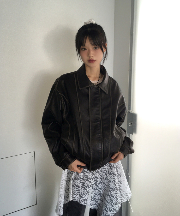 ビンテージウォッシングレザージャケット BLACK