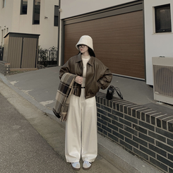 【丈別】【起毛】ワイドデニムロングパンツ WHITE