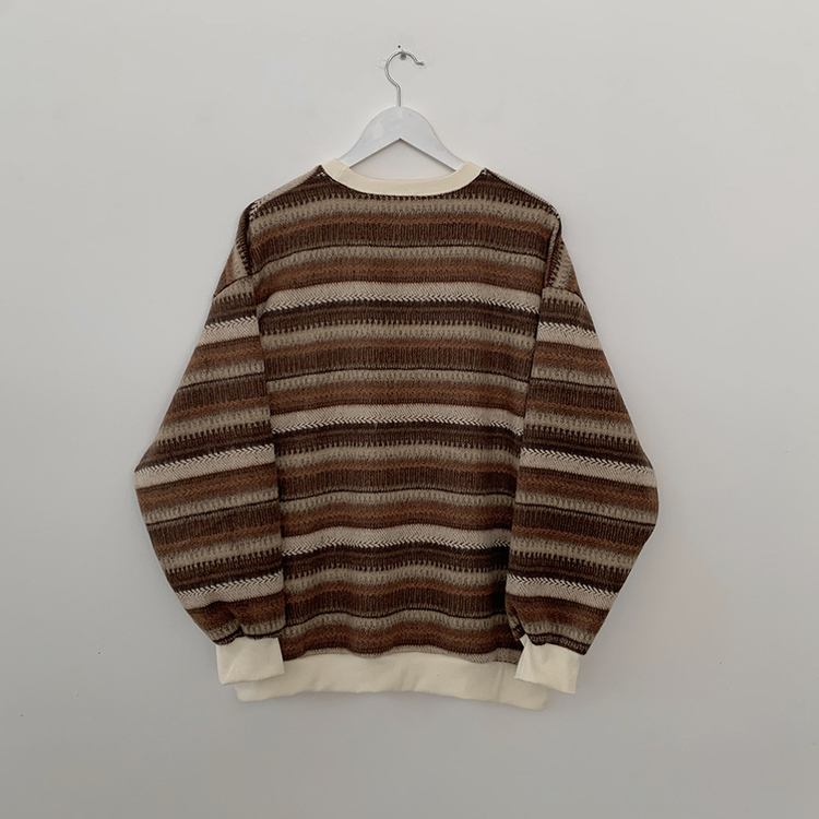 따뜻포근 빈티지 에스닉 배색 스트라이프 단가라 니트 커플 왕오버핏 맨투맨