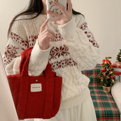 보송이 노르딕 루돌프 사슴 라운드넥 겨울 긴팔 니트 연말룩 크리스마스 아이보리