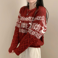 보송이 노르딕 루돌프 사슴 라운드넥 겨울 긴팔 니트 연말룩 크리스마스 레드