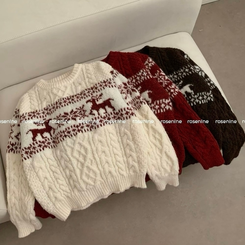 보송이 노르딕 루돌프 사슴 라운드넥 겨울 긴팔 니트 연말룩 크리스마스