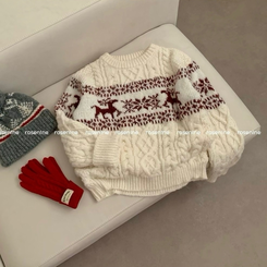 보송이 노르딕 루돌프 사슴 라운드넥 겨울 긴팔 니트 연말룩 크리스마스