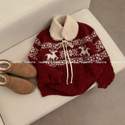 보송이 노르딕 루돌프 사슴 라운드넥 겨울 긴팔 니트 연말룩 크리스마스