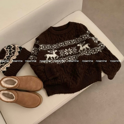 보송이 노르딕 루돌프 사슴 라운드넥 겨울 긴팔 니트 연말룩 크리스마스