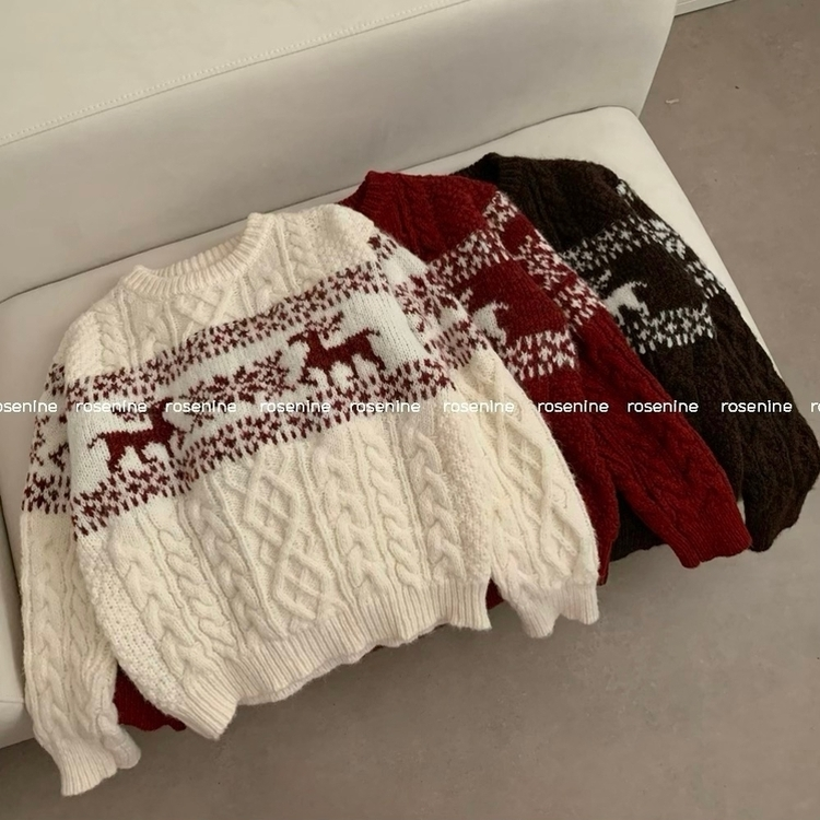 보송이 노르딕 루돌프 사슴 라운드넥 겨울 긴팔 니트 연말룩 크리스마스